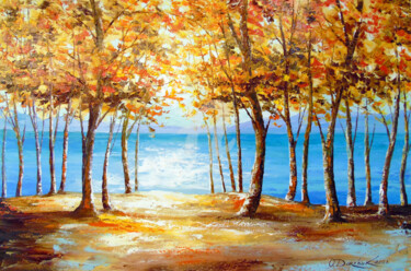 Painting titled "Autumn dawn on the…" by Olha, Original Artwork, Oil