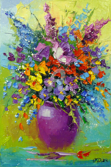 Malarstwo zatytułowany „A bouquet of sunny…” autorstwa Olha, Oryginalna praca, Olej
