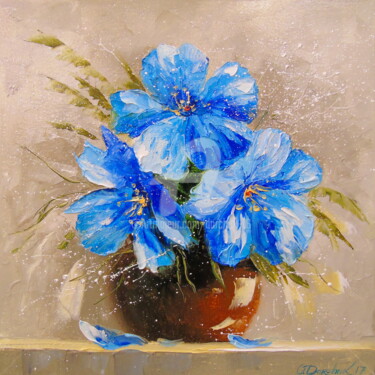 Schilderij getiteld "Blue flowers" door Olha, Origineel Kunstwerk, Olie