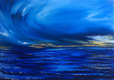 Painting titled "mare calmo e tranqu…" by Daria Ceppelli, Original Artwork, Oil Mounted on Wood Stretcher frame