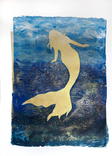 Pintura titulada "sirena astratta oro" por Daria Ceppelli, Obra de arte original, Monotipia