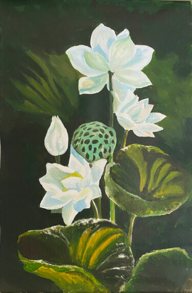 Pintura titulada "fiori di loto su te…" por Daria Ceppelli, Obra de arte original, Acrílico