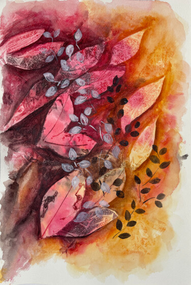 Peinture intitulée "foglie astratte" par Daria Ceppelli, Œuvre d'art originale, Aquarelle