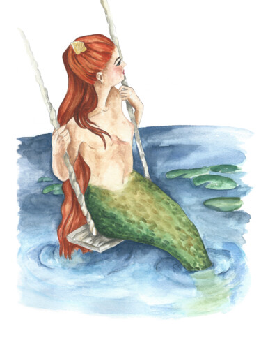 Painting titled "sirena su altalena" by Daria Ceppelli, Original Artwork, Watercolor