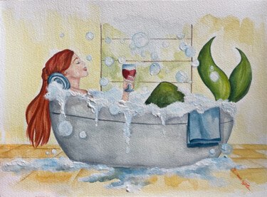 Painting titled "sirena nella vasca" by Daria Ceppelli, Original Artwork, Watercolor