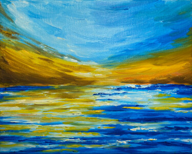 Painting titled "oceano al tramonto" by Daria Ceppelli, Original Artwork, Oil Mounted on Wood Stretcher frame