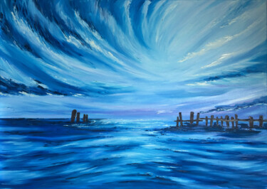 Painting titled "acqua bassa sulla r…" by Daria Ceppelli, Original Artwork, Oil Mounted on Wood Stretcher frame