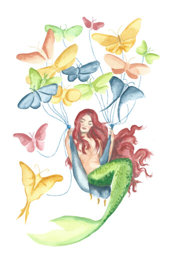 Painting titled "sirena sull'altalen…" by Daria Ceppelli, Original Artwork, Watercolor