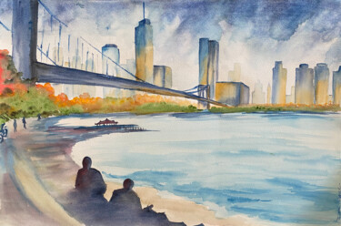 Pittura intitolato "New York ponte" da Daria Ceppelli, Opera d'arte originale, Acquarello