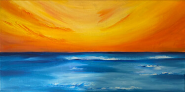 Painting titled "tramonto minimal su…" by Daria Ceppelli, Original Artwork, Oil Mounted on Wood Stretcher frame