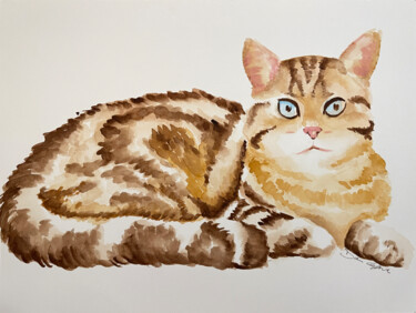 Pintura intitulada "gatto striato minim…" por Daria Ceppelli, Obras de arte originais, Aquarela