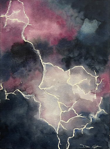 Painting titled "fulmine nel cielo" by Daria Ceppelli, Original Artwork, Watercolor