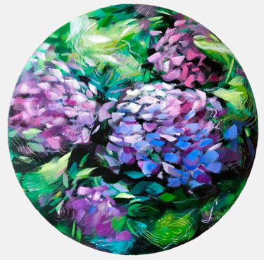 Schilderij getiteld "Garden/Hydrangea/gr…" door Daria Dacron, Origineel Kunstwerk, Acryl Gemonteerd op Frame voor houten bra…