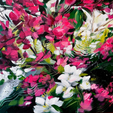 Картина под названием "Apple tree flowers/…" - Daria Dacron, Подлинное произведение искусства, Акрил Установлен на Деревянна…