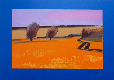 Tekening getiteld "Purple sky at sunset" door Daria Dubrovskaya, Origineel Kunstwerk, Pastel