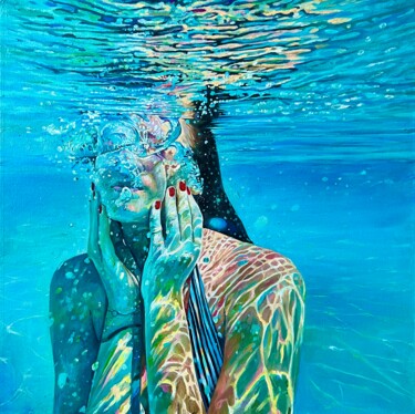 Pintura titulada "DIVE" por Daria Dudochnykova, Obra de arte original, Oleo Montado en Panel de madera