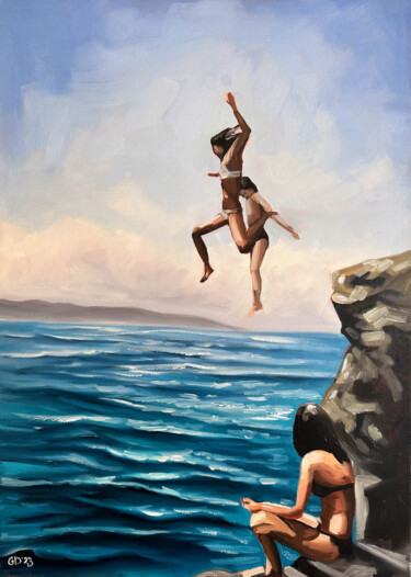 Malarstwo zatytułowany „Summer Diving” autorstwa Daria Gerasimova, Oryginalna praca, Olej Zamontowany na Drewniana rama noszy