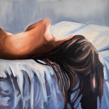 Pintura intitulada "Sleeping Naked Woma…" por Daria Gerasimova, Obras de arte originais, Óleo Montado em Armação em madeira