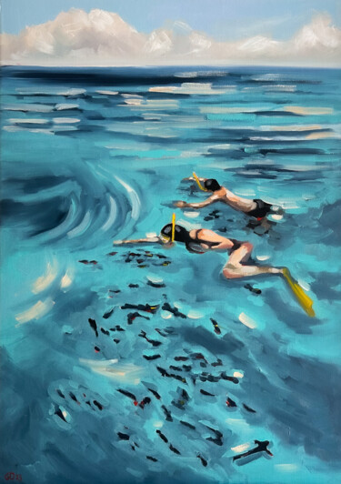 Pintura intitulada "Snorkeling - Underw…" por Daria Gerasimova, Obras de arte originais, Óleo Montado em Armação em madeira