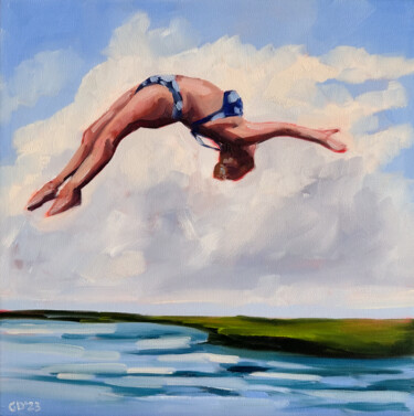 Painting titled "Diving into Water -…" by Daria Gerasimova, Original Artwork, Oil Mounted on Wood Stretcher frame