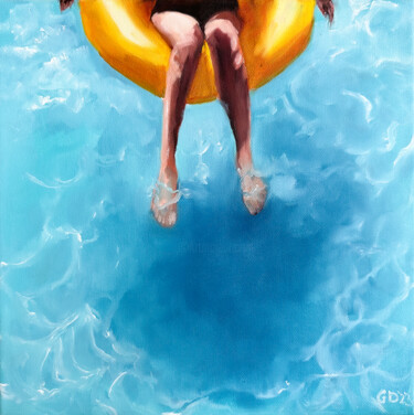 Painting titled "In the Swimming Poo…" by Daria Gerasimova, Original Artwork, Oil Mounted on Wood Stretcher frame