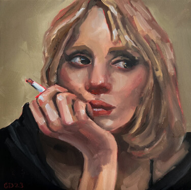"Girl with a Cigaret…" başlıklı Tablo Daria Gerasimova tarafından, Orijinal sanat, Petrol Ahşap Sedye çerçevesi üzerine mont…