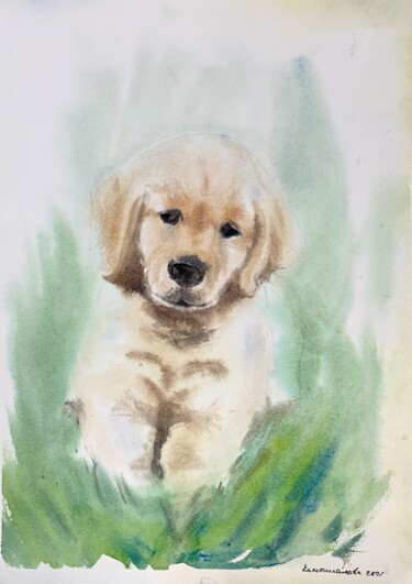 「Labrodoro puppy」というタイトルの絵画 Daria Kamishanovaによって, オリジナルのアートワーク, 水彩画