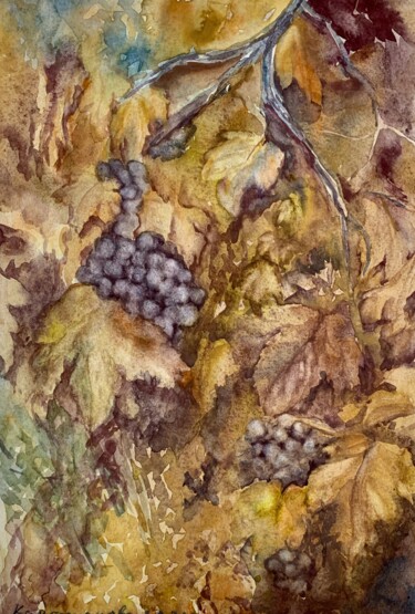 Schilderij getiteld "Аutumn grapes" door Daria Kamishanova, Origineel Kunstwerk, Aquarel