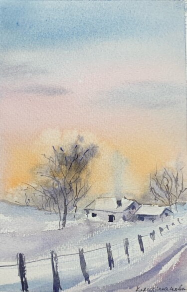 Schilderij getiteld "Winter landscape (3)" door Daria Kamishanova, Origineel Kunstwerk, Aquarel