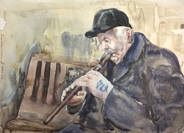 Painting titled "Street musicians. D…" by Daria Kamishanova, Original Artwork, Watercolor