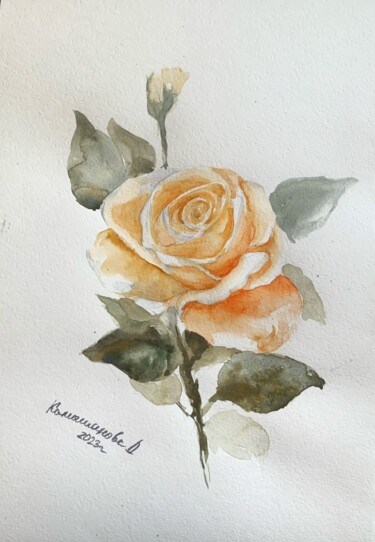 Painting titled "Yellow rose" by Daria Kamishanova, Original Artwork, Watercolor