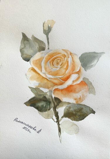 Pintura intitulada "Yellow rose" por Daria Kamishanova, Obras de arte originais, Aquarela