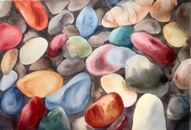 Pintura intitulada "Pebbles" por Daria Kamishanova, Obras de arte originais, Aquarela