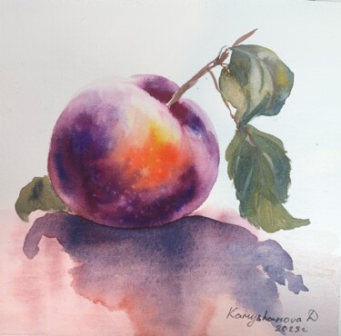 Pintura titulada "red plum" por Daria Kamishanova, Obra de arte original, Acuarela