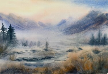 Malarstwo zatytułowany „Foggy landscape” autorstwa Daria Kamishanova, Oryginalna praca, Akwarela
