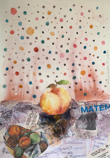 Peinture intitulée "Peach in the enviro…" par Daria Kamishanova, Œuvre d'art originale, Aquarelle