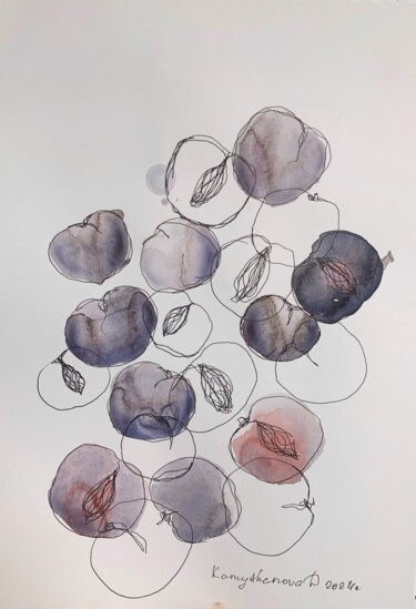 Painting titled "Plums (2024)" by Daria Kamishanova, Original Artwork, Watercolor