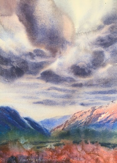 Painting titled "A storm over the mo…" by Daria Kamishanova, Original Artwork, Watercolor