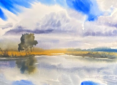 Painting titled "Noon by the river" by Daria Kamishanova, Original Artwork, Watercolor