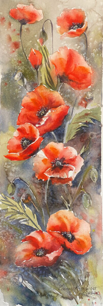 Painting titled "Poppies 5" by Daria Kamishanova, Original Artwork, Watercolor