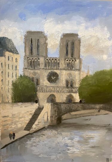 Painting titled "Notre-Dame de Paris" by Daria Klimenko, Original Artwork, Oil