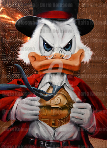 Malerei mit dem Titel "Duck With Bitcoin" von Daria Kolosova, Original-Kunstwerk, Öl