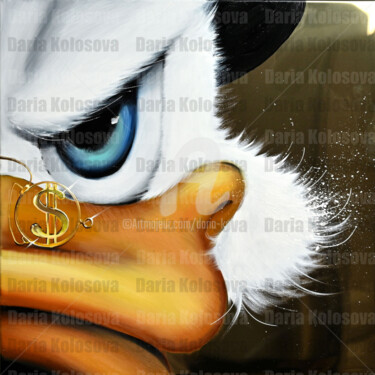 Schilderij getiteld "Duck on GOLD (Maldi…" door Daria Kolosova, Origineel Kunstwerk, Olie