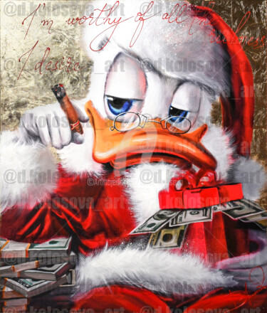 Painting titled "Santa Duck - Giclee" by Daria Kolosova, Original Artwork, Oil