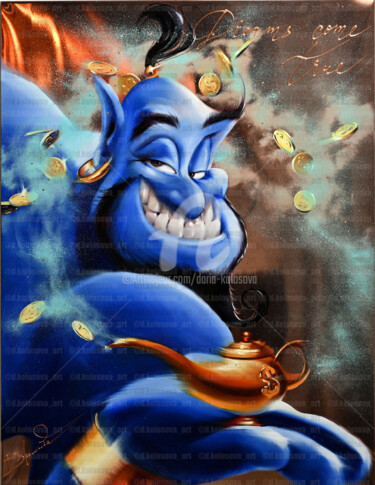 Painting titled "Genie" by Daria Kolosova, Original Artwork, Oil Mounted on Wood Stretcher frame