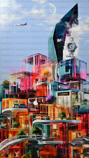 Картина под названием "Plan B City" - Daria Kolosova, Подлинное произведение искусства, Масло Установлен на Деревянная рама…
