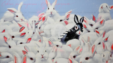 Painting titled "Rabbits" by Daria Kolosova, Original Artwork, Oil Mounted on Wood Stretcher frame