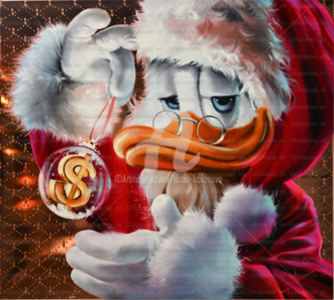 Malarstwo zatytułowany „Santa Duck 84x94” autorstwa Daria Kolosova, Oryginalna praca, Olej Zamontowany na Drewniana rama nos…