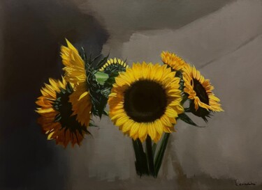 Картина под названием "Sunflowers" - Dario Cavicchioni, Подлинное произведение искусства, Масло Установлен на Деревянная рам…