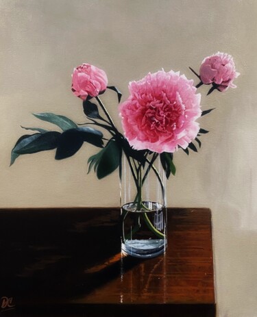 Pittura intitolato "Pink peonies" da Dario Cavicchioni, Opera d'arte originale, Olio Montato su Telaio per barella in legno